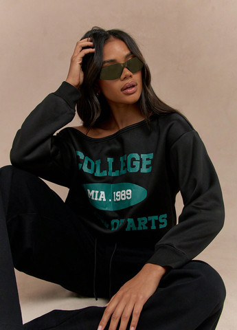 Черный свитшот SHEIN надпись без декора (342064066)