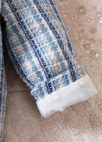 Голубой демисезонный костюм (жакет, гольф, шорты, берет) юбочный SHEIN