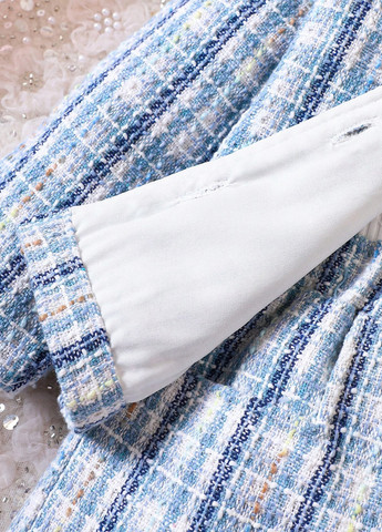 Голубой демисезонный костюм (жакет, гольф, шорты, берет) юбочный SHEIN