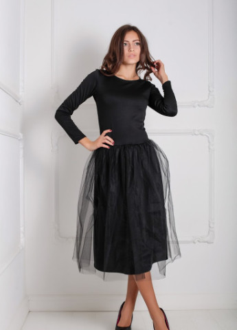 Черное кэжуал нарядное платье с рукавом три четверти и фатином на юбке lashes Podium однотонное