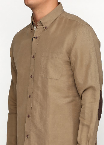 Оливковая кэжуал рубашка однотонная Massimo Dutti с длинным рукавом