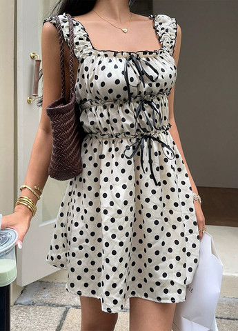 Кремова кежуал сукня кльош SHEIN в горошок