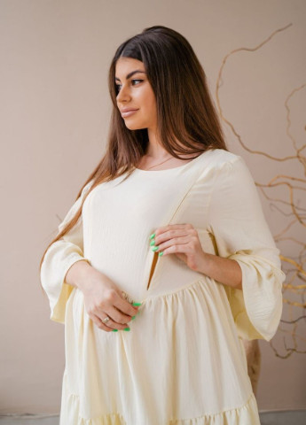 Светло-желтое легкое платье для беременных и кормящих мам лимонное с секретом для кормления To Be однотонное