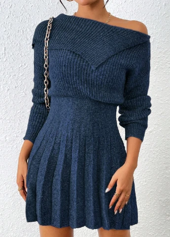 Темно-синя кежуал сукня сукня светр, плісована SHEIN меланжева
