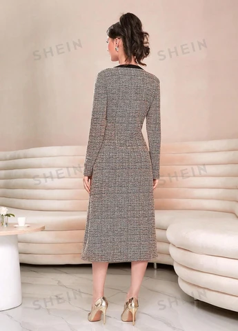 Комбинированное деловое платье футляр SHEIN меланжевое