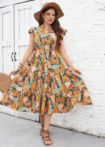 Комбинированное кэжуал платье клеш SHEIN с рисунком