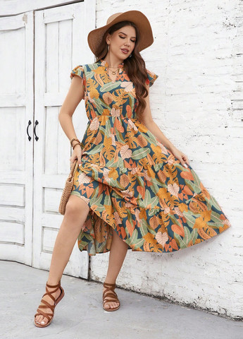 Комбинированное кэжуал платье клеш SHEIN с рисунком