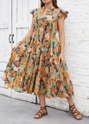 Комбинированное кэжуал платье клеш SHEIN с рисунком