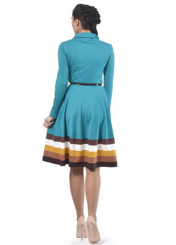 Бирюзовое кэжуал платье с длинным рукавом Lemon в полоску