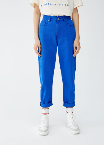 Синие кэжуал демисезонные зауженные брюки Pull & Bear