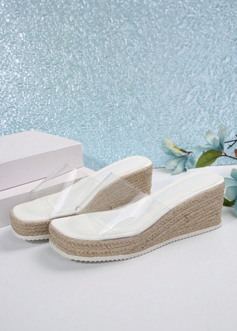 Белые шлепанцы SHEIN на плетеной подошве, прозрачные