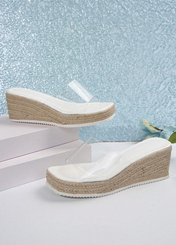 Белые шлепанцы SHEIN на плетеной подошве, прозрачные