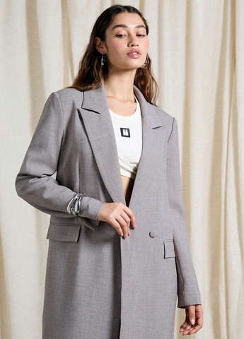 Сіре демісезонне Пальто двобортне SHEIN