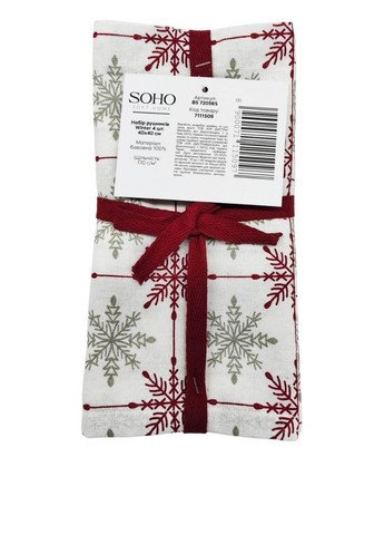Полотенце (4 шт.), 40х40 см Soho новогодний красный