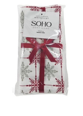 Полотенце (4 шт.), 40х40 см Soho новогодний красный