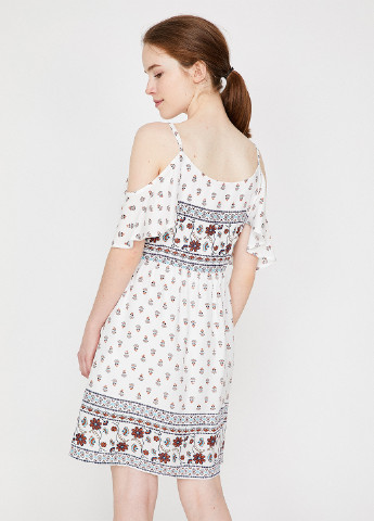 Белое кэжуал платье клеш KOTON с цветочным принтом