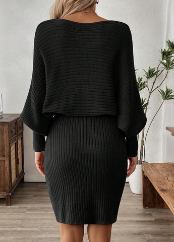 Чорна кежуал сукня сукня светр SHEIN однотонна