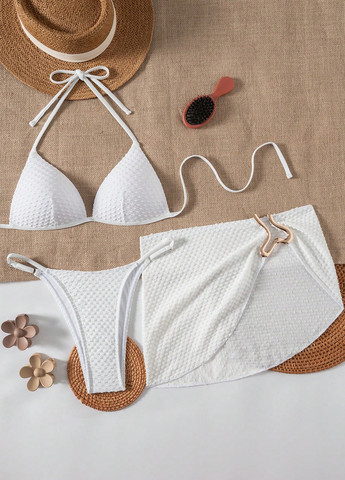 Белый летний комплект (лиф, трусики, юбка) раздельный, халтер SHEIN