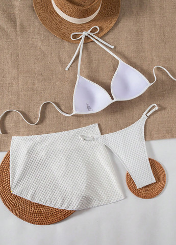 Белый летний комплект (лиф, трусики, юбка) раздельный, халтер SHEIN