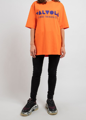Оранжевая футболка с логотипом цвета морской волны Valvola