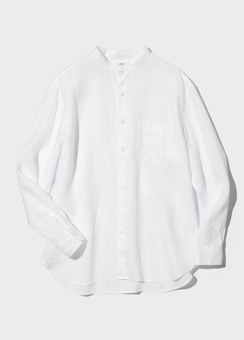 Белая кэжуал рубашка однотонная Uniqlo