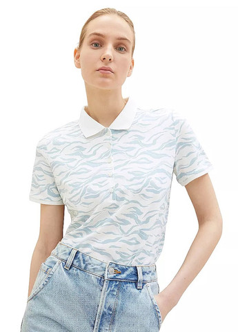 Белая женская футболка-поло Tom Tailor с абстрактным узором