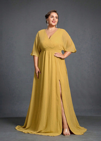 Гірчична святковий, кежуал сукня в стилі армпір SHEIN однотонна