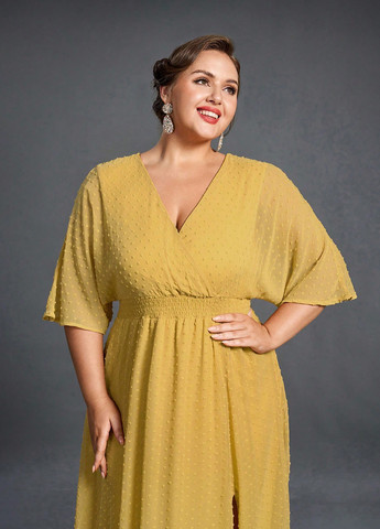 Гірчична святковий, кежуал сукня в стилі армпір SHEIN однотонна