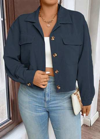 Серо-синяя кэжуал рубашка однотонная SHEIN