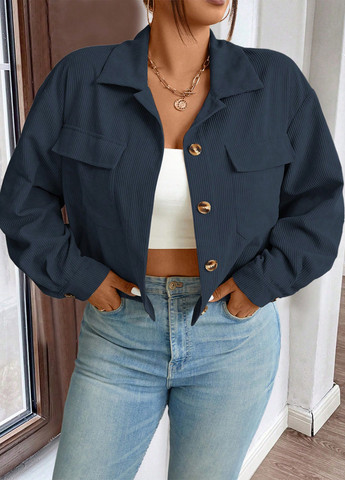 Серо-синяя кэжуал рубашка однотонная SHEIN