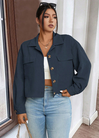 Серо-синяя кэжуал рубашка однотонная SHEIN