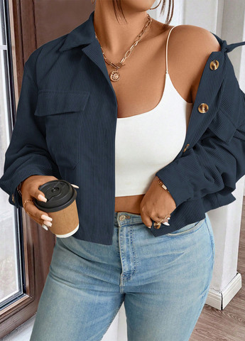 Серо-синяя кэжуал рубашка однотонная SHEIN