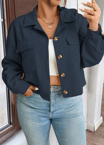 Серо-синяя кэжуал рубашка однотонная SHEIN