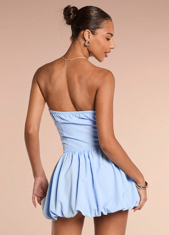 Синя кежуал сукня балон, бандо SHEIN однотонна