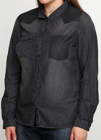 Темно-серая джинсовая рубашка однотонная Ellos с длинным рукавом