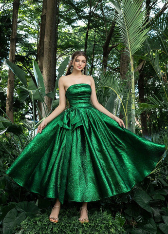 Зеленое праздничный, вечернее платье с открытой спиной SHEIN однотонное