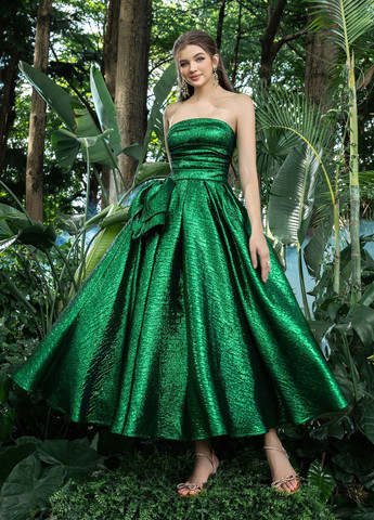 Зеленое праздничный, вечернее платье с открытой спиной SHEIN однотонное