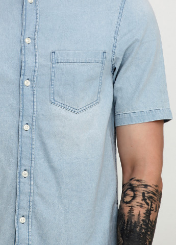 Голубой джинсовая рубашка однотонная H&M с коротким рукавом