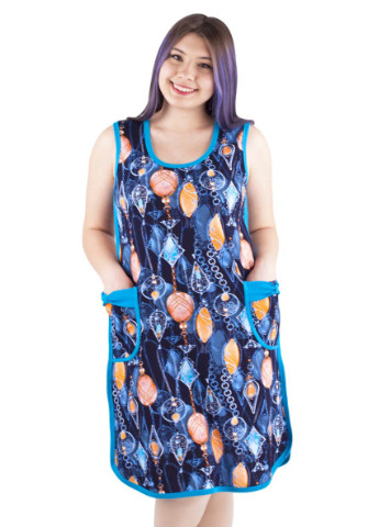 Літній жіночий трикотажний сарафан Пані Яновська СК-09 абстрактний синій домашній кулір