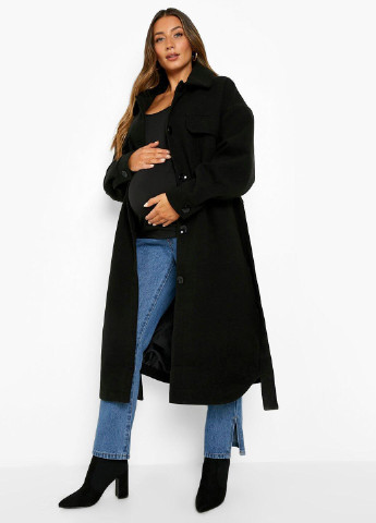 Черное демисезонное Пальто для беременных однобортное Boohoo