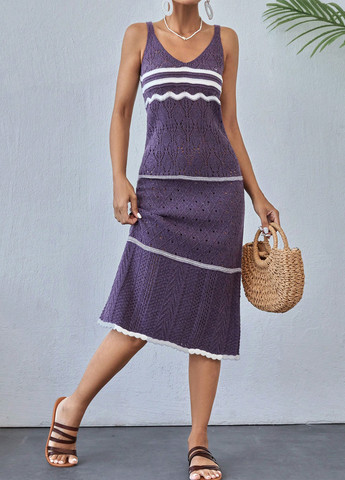 Фиолетовое пляжное платье платье-майка SHEIN в полоску