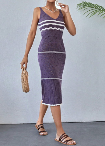 Фиолетовое пляжное платье платье-майка SHEIN в полоску