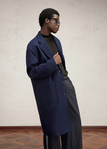 Синее демисезонное Пальто однобортное SHEIN