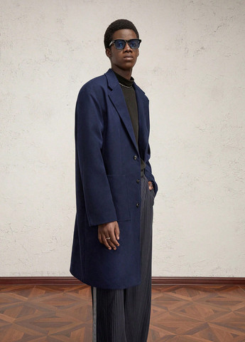 Синее демисезонное Пальто однобортное SHEIN