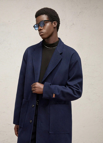 Синее демисезонное Пальто однобортное SHEIN