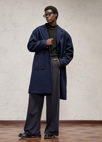 Синее демисезонное Пальто однобортное SHEIN