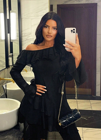 Чорна кежуал сукня кльош, на одне плече SHEIN однотонна