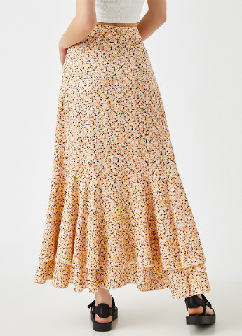 Светло-оранжевая кэжуал цветочной расцветки юбка KOTON