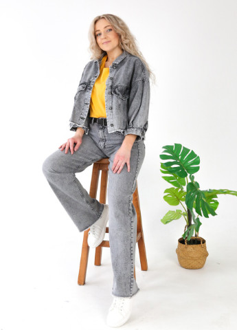 Сіра демісезонна джинсовая куртка жіноча серая короткая широкая Sherocco Свободная