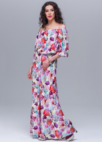 Комбинированное кэжуал платье розали штапель розы на беж Jet с цветочным принтом